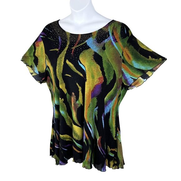 Serengeti Womens 2X Tunic Top Faceted  Stud Accents Yoke Abstract Design Artsy - Picture 7 of 15